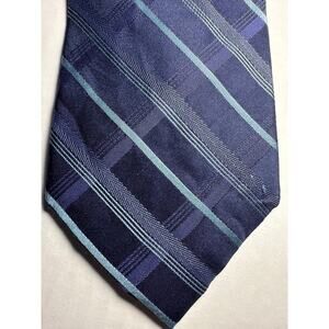 Calvin Klein 100% Silk, Indigo Blues Plaid Stripe Tie, NWOT